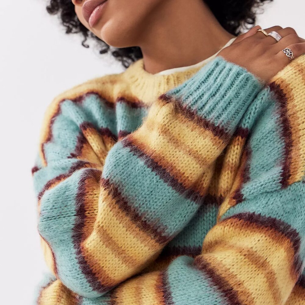 Urbanoutfitters | BDG Stripe Brushed Knit Jumper | NWT | Yellow size XS - Picture 3 of 7